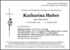 Traueranzeige Katharina Huer
