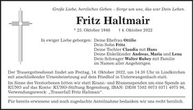 Traueranzeige Fritz Haltmair