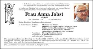 Traueranzeige Anna Jobst