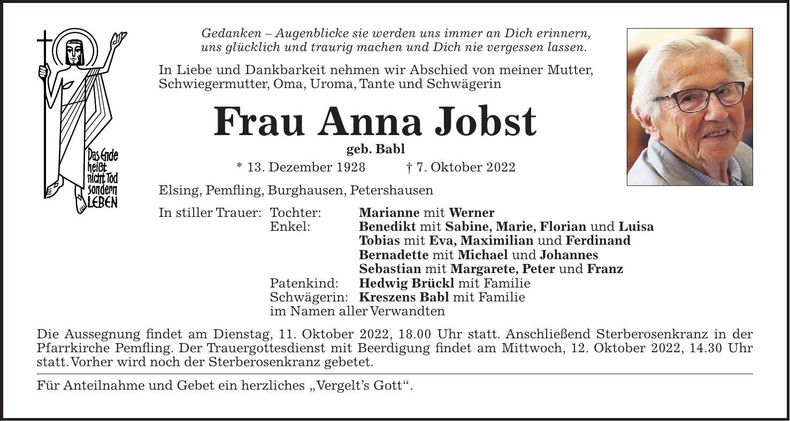 Traueranzeige Anna Jobst