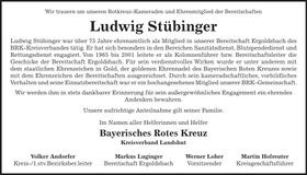 Traueranzeige Ludwig Stübinger