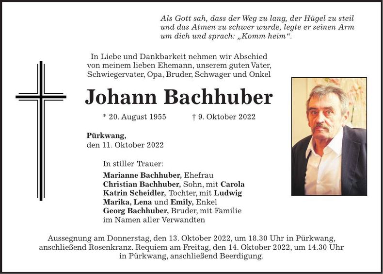 Traueranzeige Johann Bachhuber