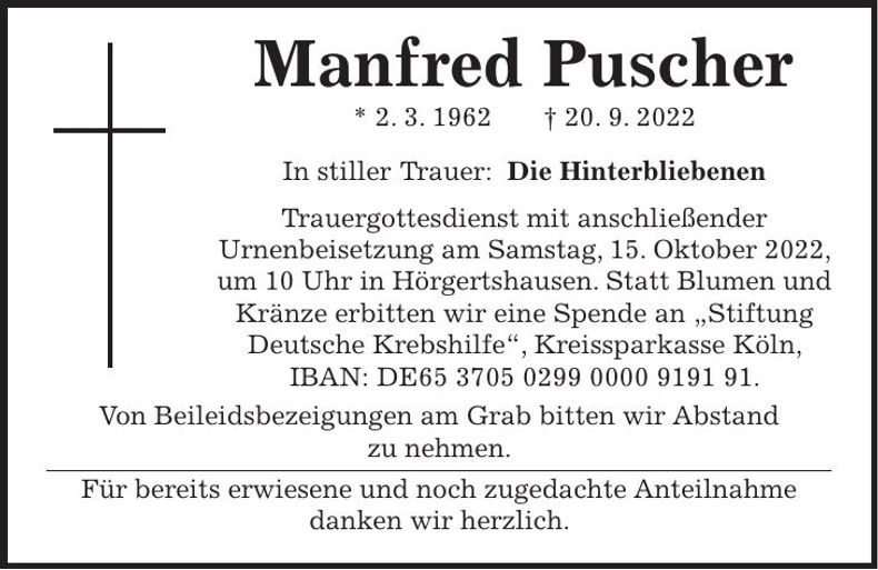 Traueranzeige Manfred Puscher