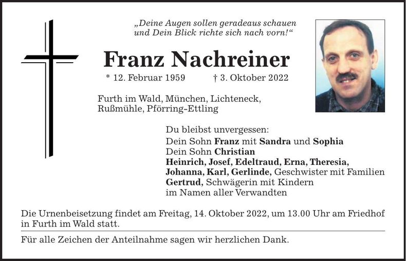 Traueranzeige Franz Nachreiner