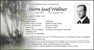 Traueranzeige Josef Wallner
