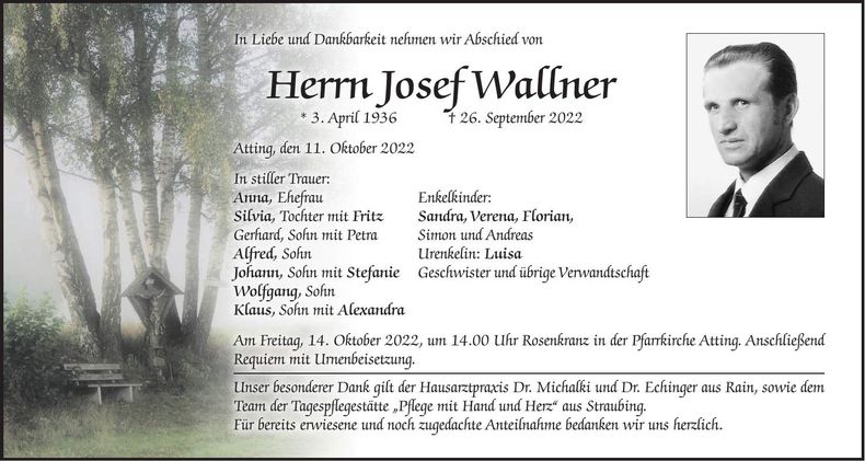 Traueranzeige Josef Wallner