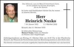 Traueranzeige Heinrich Nusko
