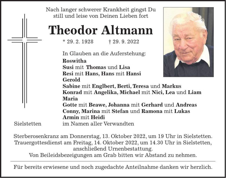 Traueranzeige Theodor Altmann