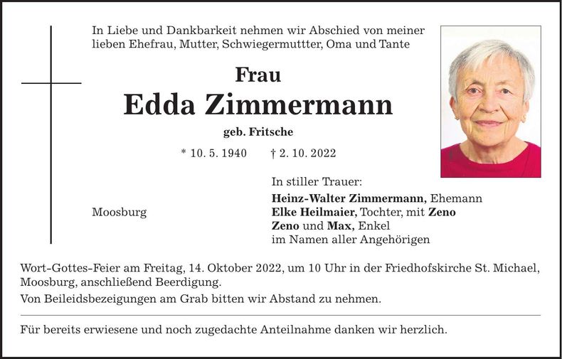 Traueranzeige Edda Zimmermann