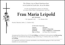 Traueranzeige Maria Leipold