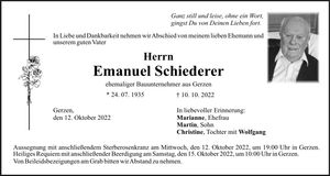 Traueranzeige Emanuel Schiederer