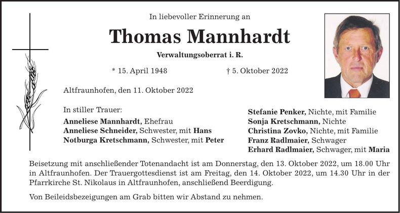 Traueranzeige Thomas Mannhardt