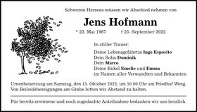 Traueranzeige Jens Hofmann
