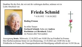 Traueranzeige Frieda Schmid