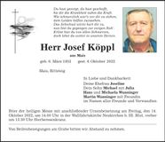 Traueranzeige Josef Köppl