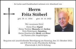 Traueranzeige Fritz Stöberl