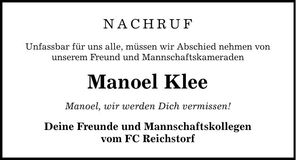 Traueranzeige Manoel Klee