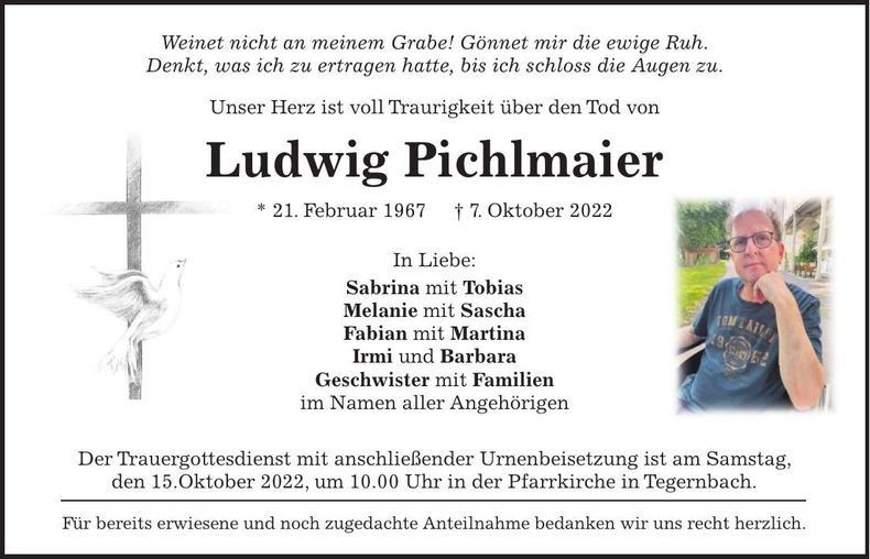 Traueranzeige Ludwig Pichlmaier