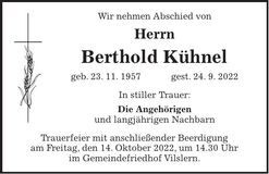 Traueranzeige Berthold Kühnel