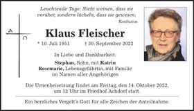 Traueranzeige Klaus Fleischer