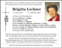 Traueranzeige Brigitta Lechner
