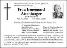 Traueranzeige Irmengard Attenberger