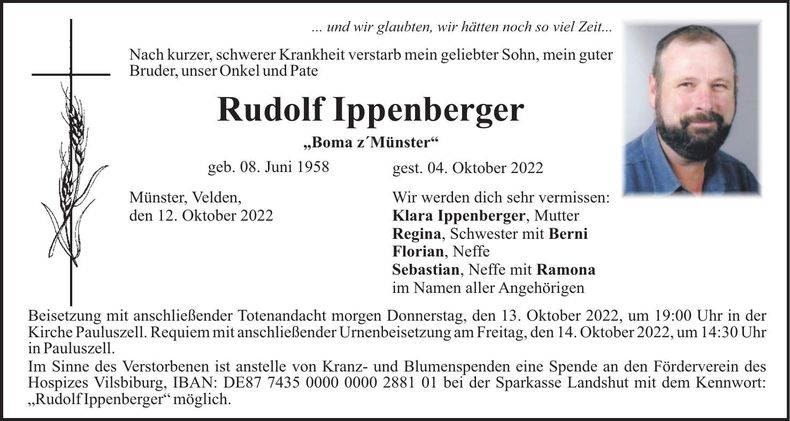 Traueranzeige Rudolf Ippenberger