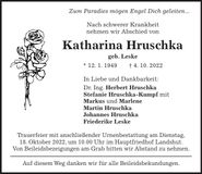 Traueranzeige Katharina Hruschka