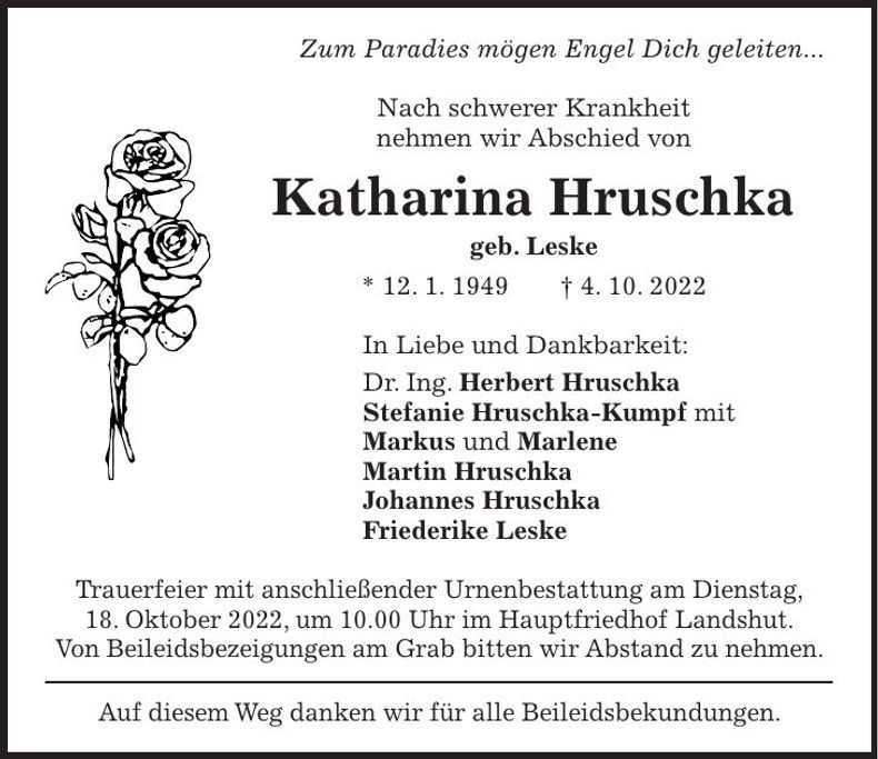Traueranzeige Katharina Hruschka