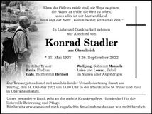 Traueranzeige Konrad Stadler