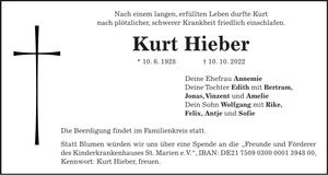 Traueranzeige Kurt Hieber