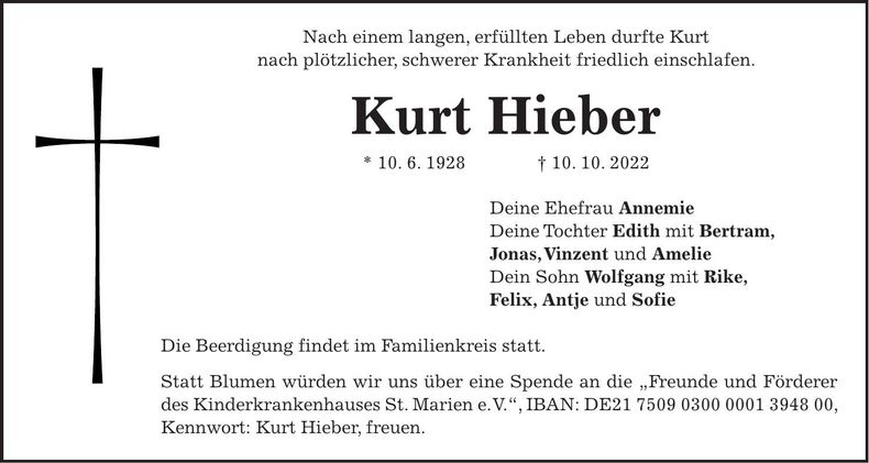 Traueranzeige Kurt Hieber