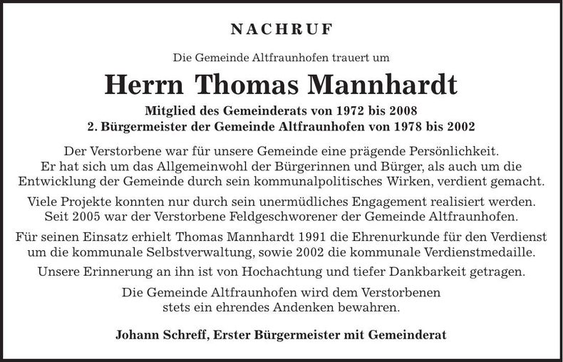 Traueranzeige Thomas Mannhardt