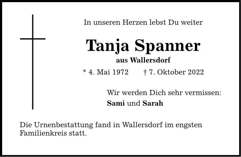 Traueranzeige Tanja Spanner