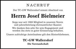 Traueranzeige Josef Bielmeier