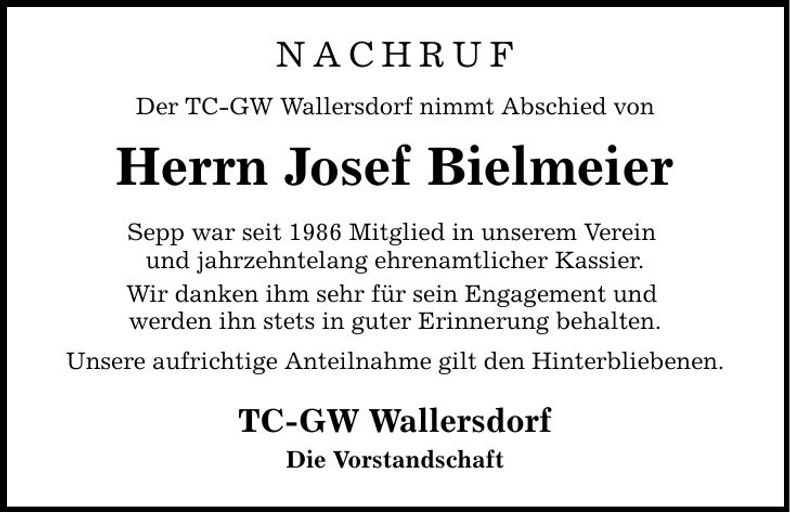 Traueranzeige Josef Bielmeier