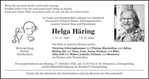 Traueranzeige Helga Häring