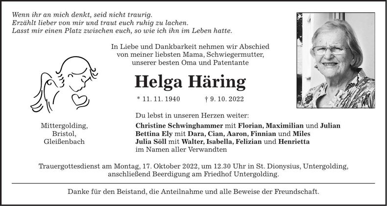 Traueranzeige Helga Häring