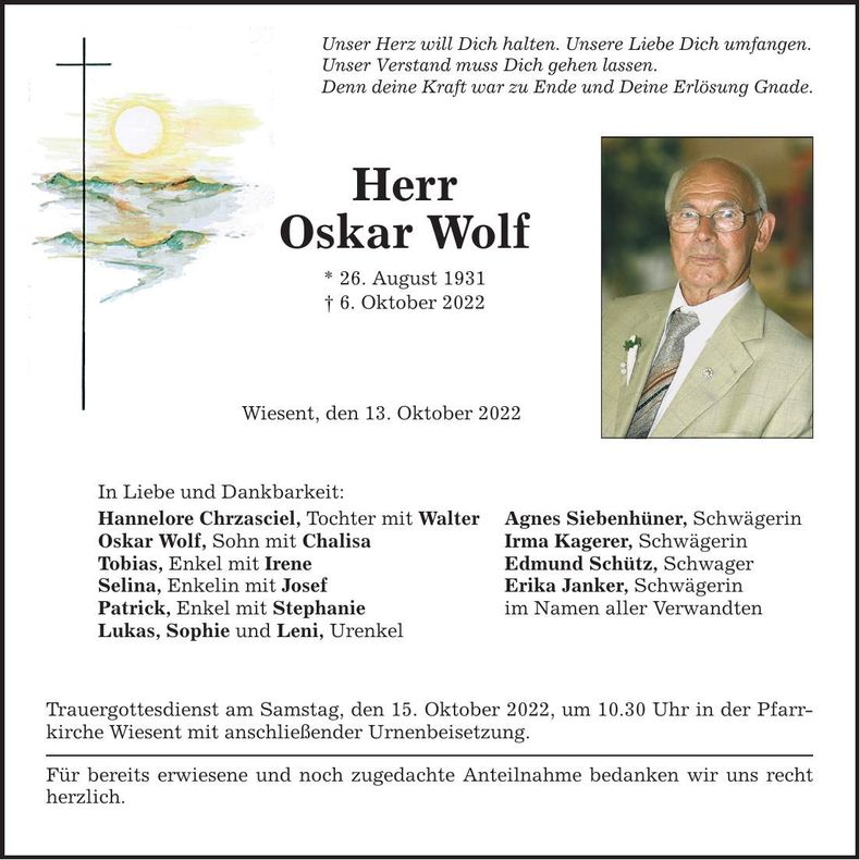 Traueranzeige Oskar Wolf