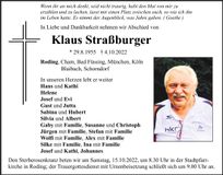 Traueranzeige Klaus Straßburger