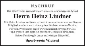 Traueranzeige Heinz Lindner