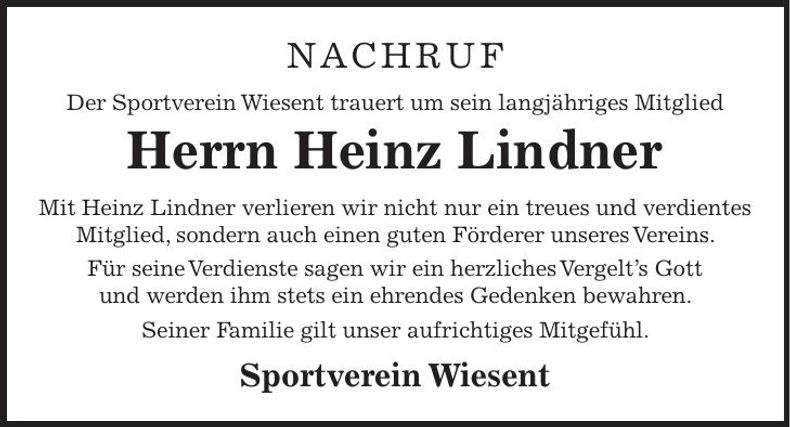 Traueranzeige Heinz Lindner