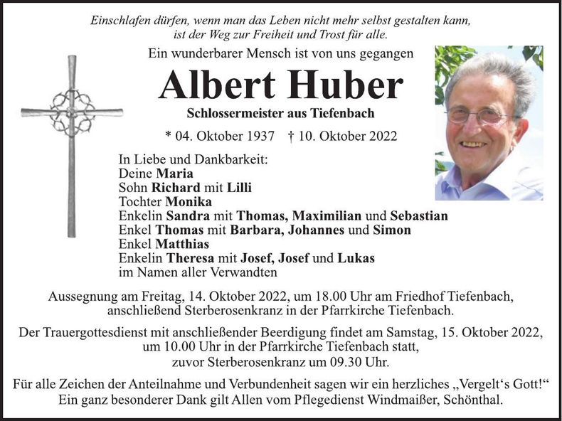 Traueranzeige Albert Huber