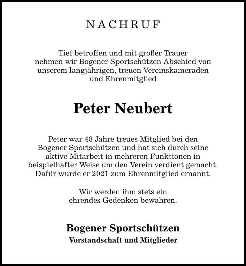 Traueranzeige Peter Neubert