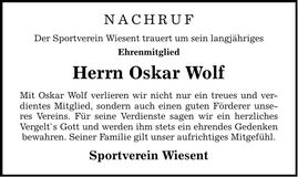 Traueranzeige Oskar Wolf