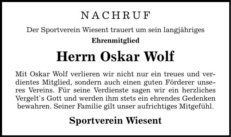 Traueranzeige Oskar Wolf