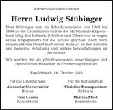 Traueranzeige Ludwig Stübinger