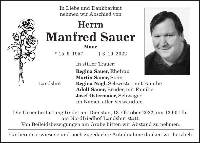 Traueranzeige Manfred Sauer