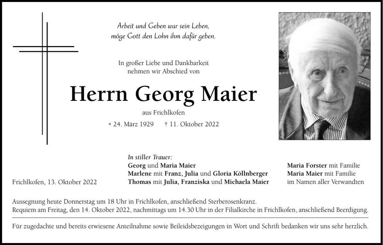 Traueranzeige Georg Maier