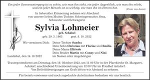 Traueranzeige Sylvia Lohmeier